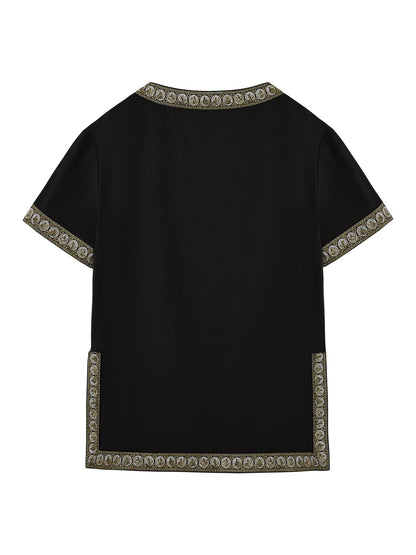 Gafeng Kids Medieval Knight Costume Tunic Renaissance V Neck Shirt Viking Vintage Warrior Halloween Tops Black 10-12 Years