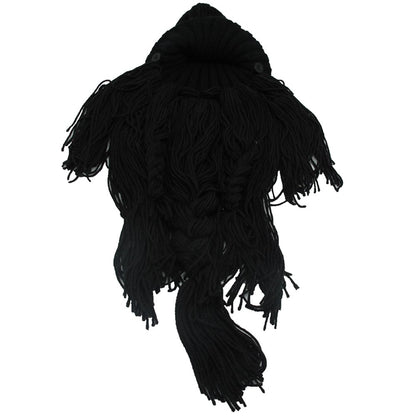 YEKEYI Viking Beard Beanie Horn Hat Winter Warm Mask Knitted Wool Funny Skull Cap One Size Horn Brown