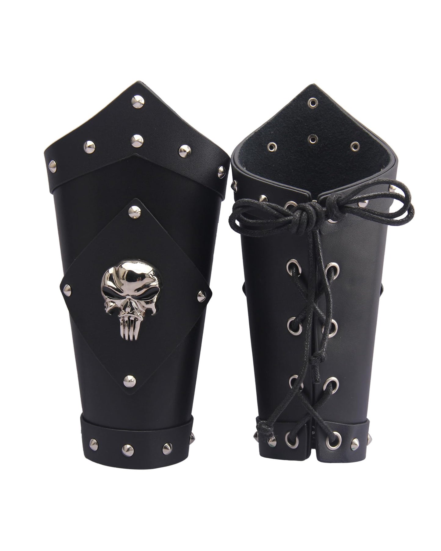 GelConnie Leather Gauntlet Wristband Viking Leather Arm Guard Medieval Armor Bracers Leather Armband Wrist Guards Cosplay Black Leather Bracers