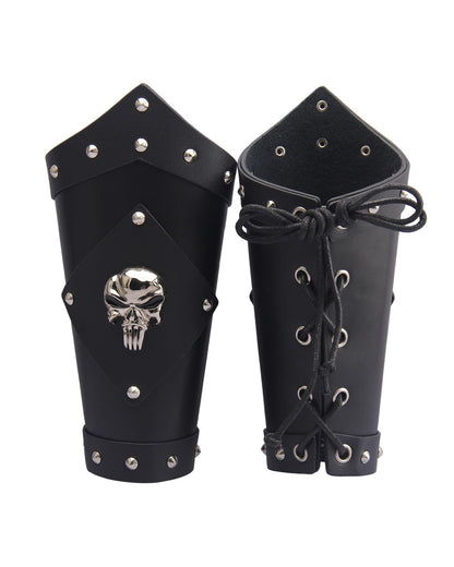 GelConnie Leather Gauntlet Wristband Viking Leather Arm Guard Medieval Armor Bracers Leather Armband Wrist Guards Cosplay Black Leather Bracers