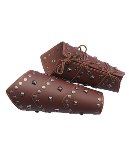 GelConnie Leather Gauntlet Wristband Viking Leather Arm Guard Medieval Armor Bracers Leather Armband Wrist Guards Cosplay Black Leather Bracers
