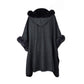 Fur-Lined Leather Closure Wool Half-Cloak with Hood