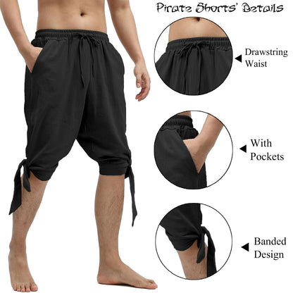 Men's Ankle Banded Pants Medieval Viking Navigator Pirate Costume Trousers Renaissance Gothic Pants Large Black-short