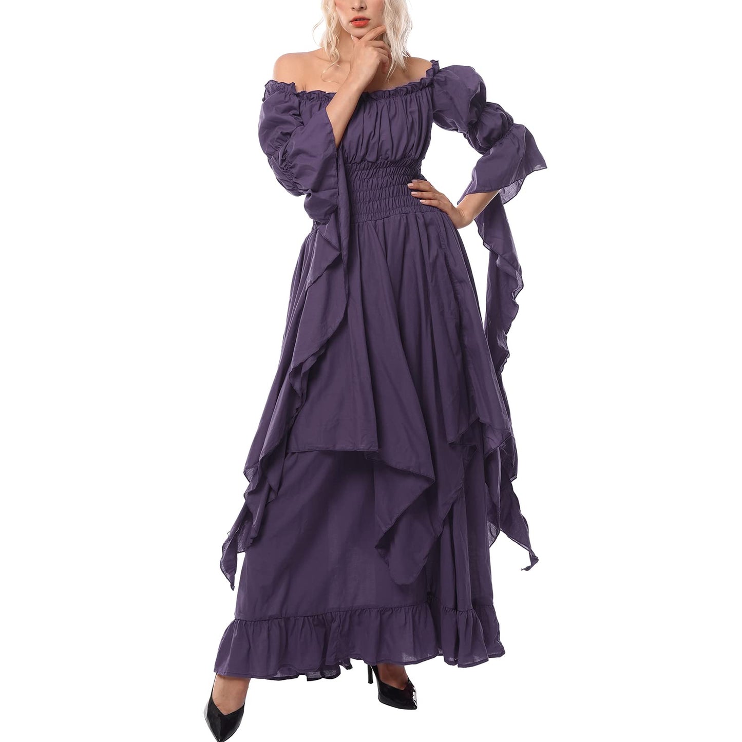 Ruched-Middle Gathered-Sleeve Underdress