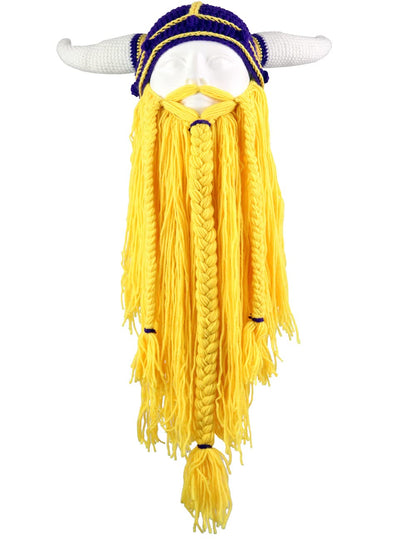 Viking Horned Beanie with Yarn Beard