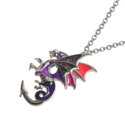 Enamel Alloy Dragon Pendant Necklace - Fantasy Dinosaur Charm Gift for Women - Blue