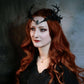 MOSTORY Handmade Gothic Elven Crown with Deer Horns Black Fairy Flower Headpiece Medieval Antler Hair Wreath Elf Cosplay Headband for Women Girls Wedding Bridal Renaissance Fair Halloween