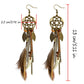 Punk Vintage Long Tassel Feather Beads Drop Wolf Tooth Pendant Earring Fish Hook Earrings Brown A