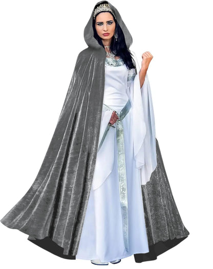 HOMELEX Black Witch Velvet Cloak Halloween Maleficent Hooded Cape Queen King Robe Outfit Renaissance Medieval Costume Green