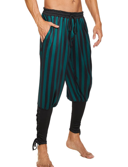 Men's Ankle Banded Pants Medieval Viking Navigator Pirate Costume Trousers Renaissance Gothic Pants Large Black-short