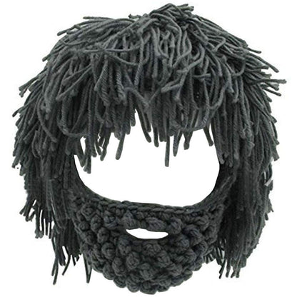 Creative Barbarian Knit Beard Hat Funny Knit Hat Wig Beanie Hat Beard Facemask V-brown