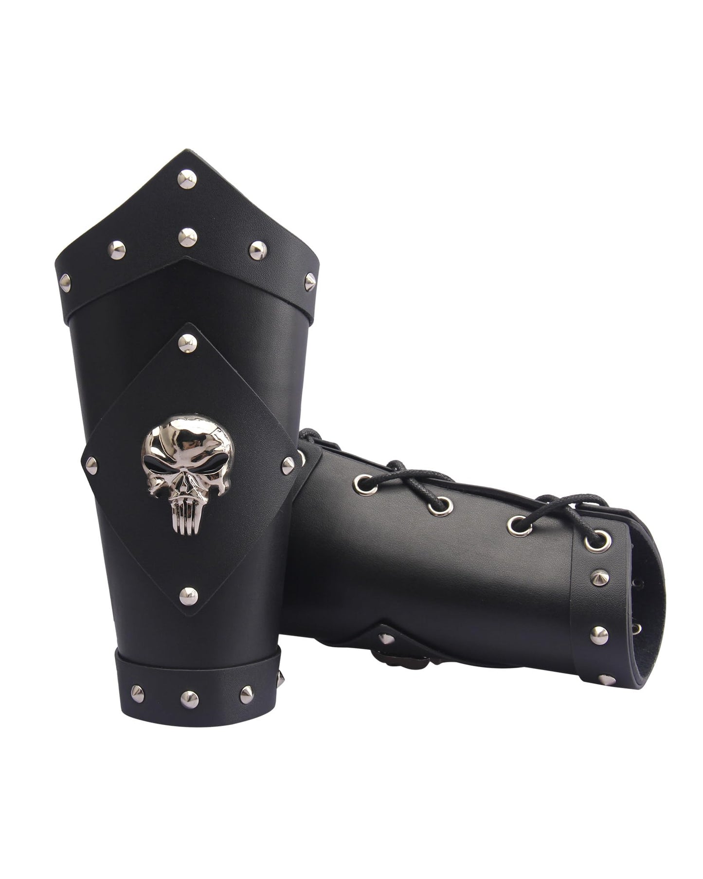GelConnie Leather Gauntlet Wristband Viking Leather Arm Guard Medieval Armor Bracers Leather Armband Wrist Guards Cosplay Black Leather Bracers