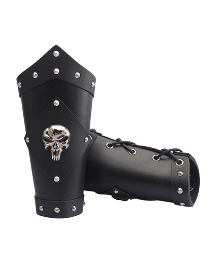 GelConnie Leather Gauntlet Wristband Viking Leather Arm Guard Medieval Armor Bracers Leather Armband Wrist Guards Cosplay Black Leather Bracers