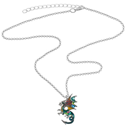 Enamel Alloy Dragon Pendant Necklace - Fantasy Dinosaur Charm Gift for Women - Blue