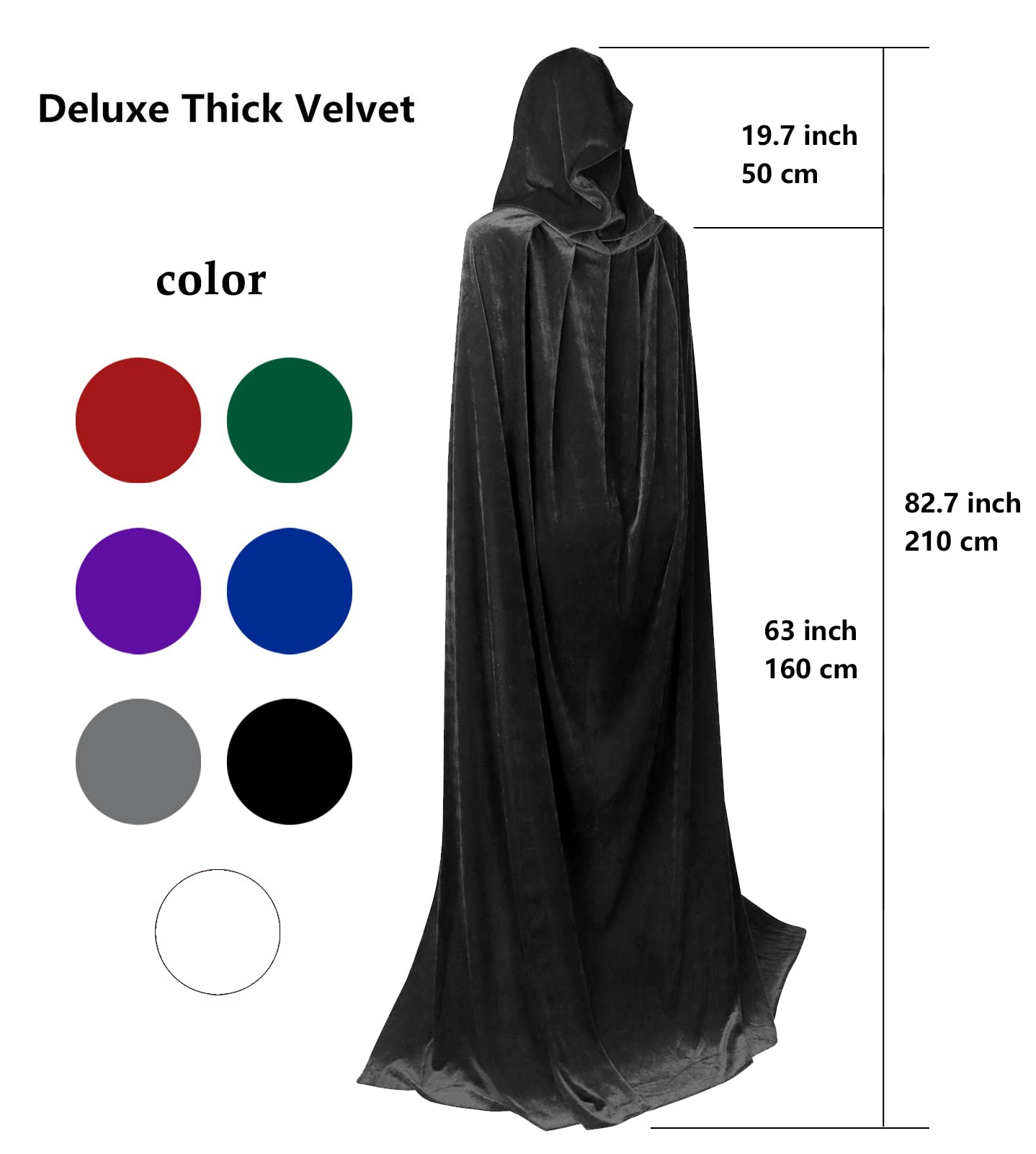 HOMELEX Black Witch Velvet Cloak Halloween Maleficent Hooded Cape Queen King Robe Outfit Renaissance Medieval Costume Green