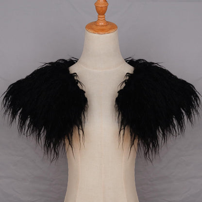 L'VOW Viking Queen Faux Woolen Fur Collar Shoulder Wrap Warrior Cape for Women LARP GoT Party Halloween Costume Black