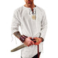Men's Fashion Cotton Linen Shirt Long Sleeve Solid Color Ethnic Beach Yoga Top X-Large Black