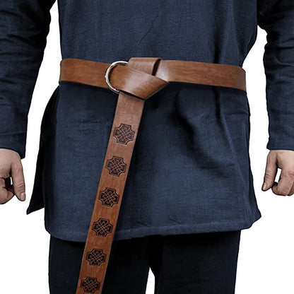 Dark Brown Celtic Knot Embossed PU Leather Medieval Viking Belt