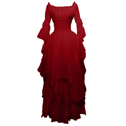 Khaki Women's Medieval Victorian Ball Gown Dress with Puff Sleeves