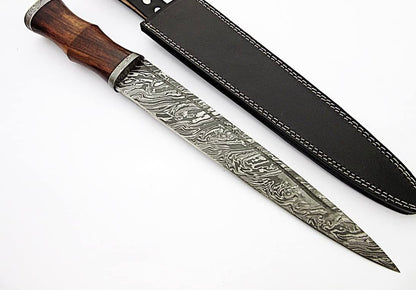 REG-2197 - Custom Handmade Damascus Steel 17 Inches Dirk Blade Knife - Perfect Grip Rose Wood Handle Scottish Dir