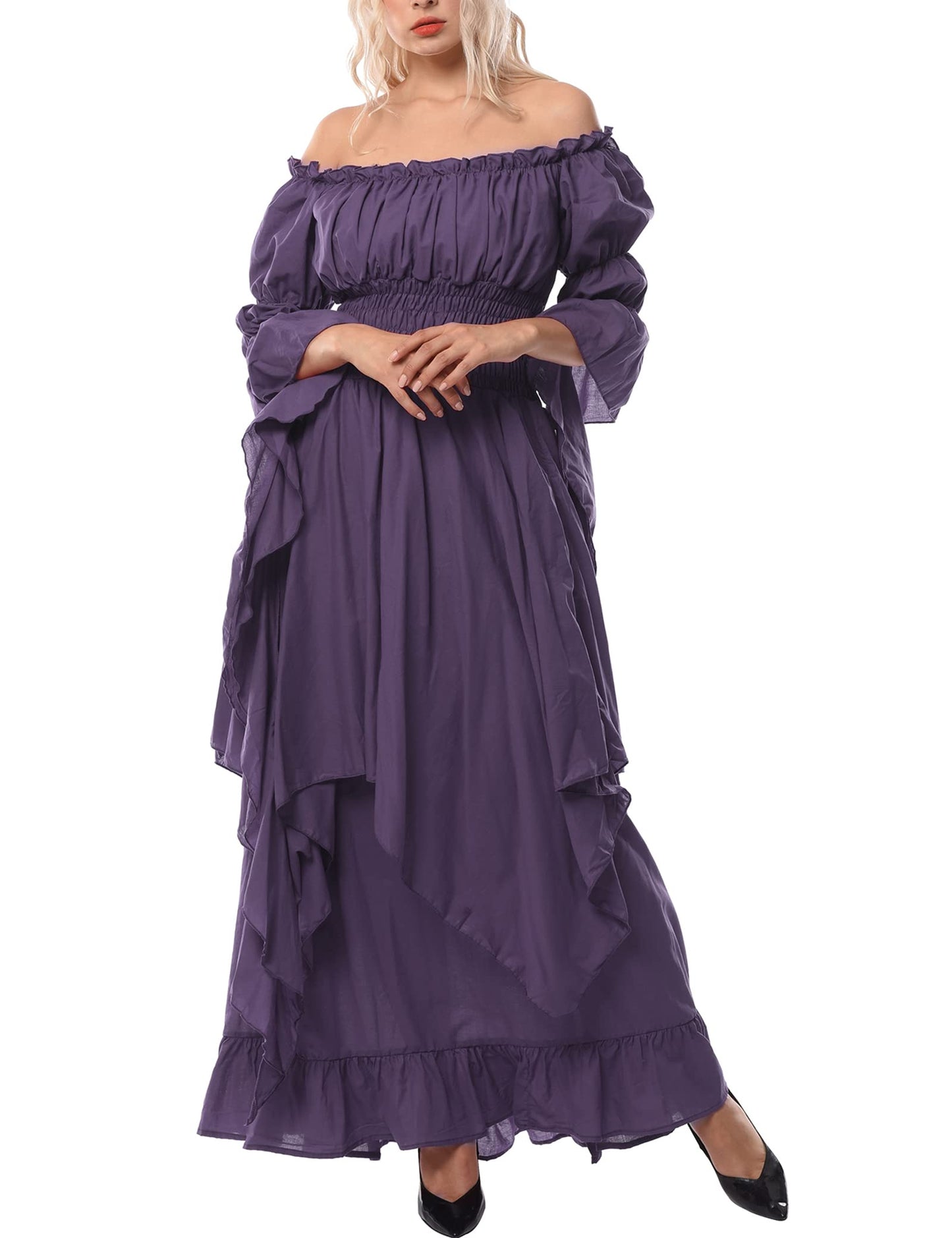 Ruched-Middle Gathered-Sleeve Underdress