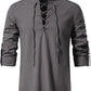 Men's Long Sleeve Shirts Retro Style Lace up for Medieval,Viking,Hippie Halloween Cosplay Pirate Renaissance Costume Small Khaki