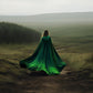 HOMELEX Black Witch Velvet Cloak Halloween Maleficent Hooded Cape Queen King Robe Outfit Renaissance Medieval Costume Green