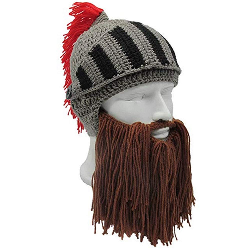 Creative Barbarian Knit Beard Hat Funny Knit Hat Wig Beanie Hat Beard Facemask V-brown