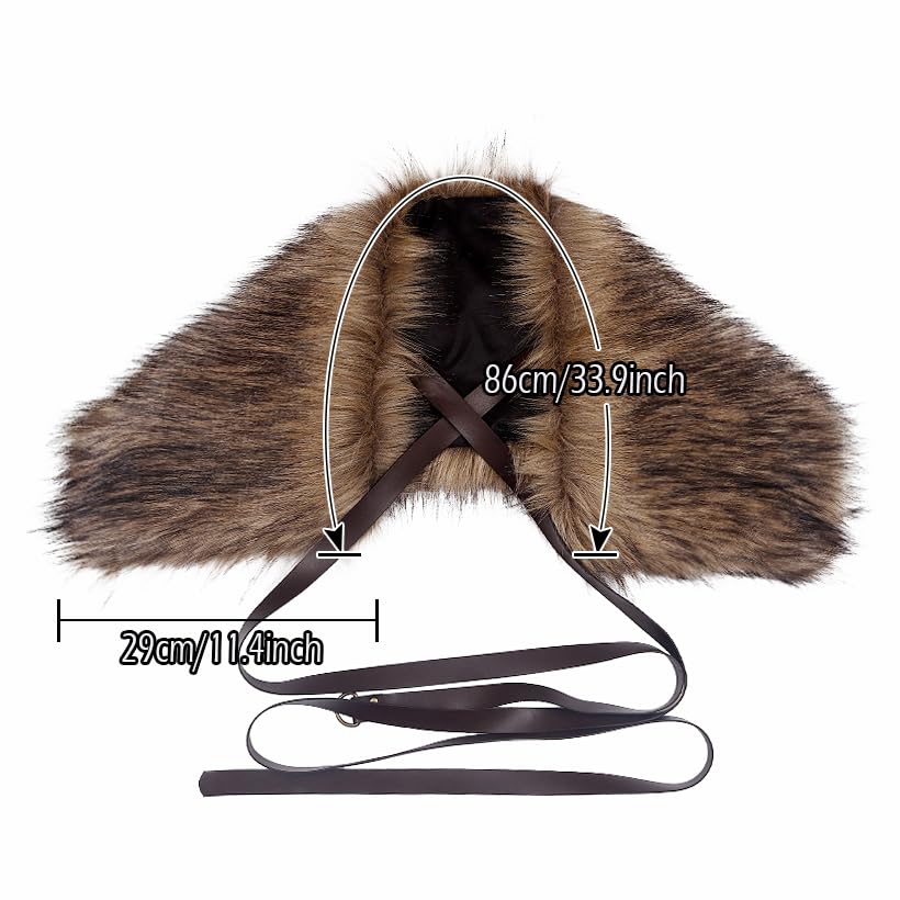 L'VOW Men's Viking Fur Collar Medieval Renaissance Wrap King Warrior Cape Shawl Halloween LARP Winter Cosplay Costume Brown-1