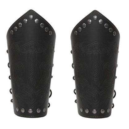 Leather Gauntlet Wristband Medieval Bracers Viking Wrist Guards Archery Guards Bracers Wide Arm Armor Cuff for Women Men 2PCS Knight Wrist Bracers