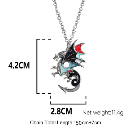 Enamel Alloy Dragon Pendant Necklace - Fantasy Dinosaur Charm Gift for Women - Blue