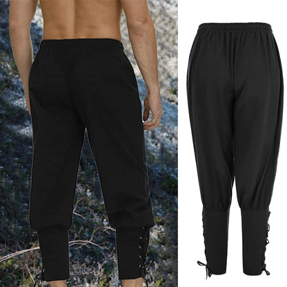 Men's Ankle Banded Pants Medieval Viking Navigator Pirate Costume Trousers Renaissance Gothic Pants Large Black-short