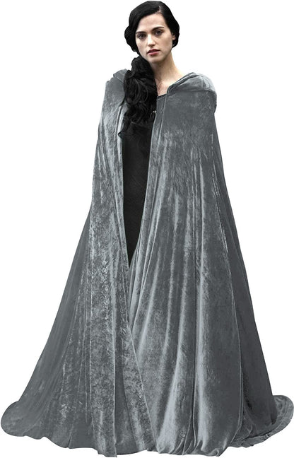 HOMELEX Black Witch Velvet Cloak Halloween Maleficent Hooded Cape Queen King Robe Outfit Renaissance Medieval Costume Green