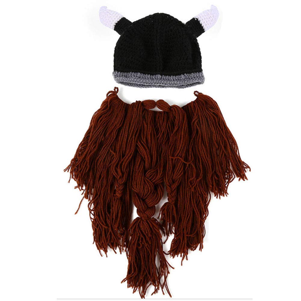 Creative Barbarian Knit Beard Hat Funny Knit Hat Wig Beanie Hat Beard Facemask V-brown