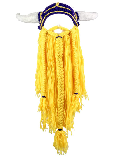 Viking Horned Beanie with Yarn Beard