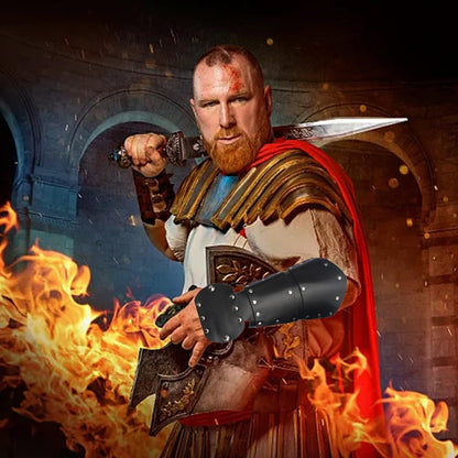 Leather Gauntlet Wristband Medieval Bracers Viking Wrist Guards Archery Guards Bracers Wide Arm Armor Cuff for Women Men 2PCS Knight Wrist Bracers