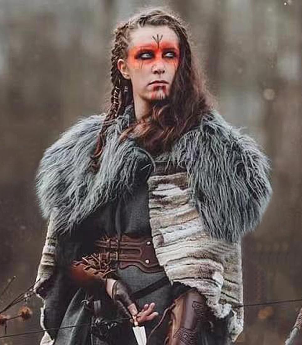 L'VOW Men's Viking Fur Collar Medieval Renaissance Wrap King Warrior Cape Shawl Halloween LARP Winter Cosplay Costume Brown-1