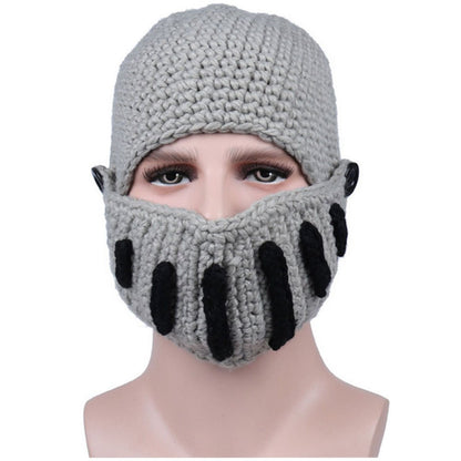 Creative Barbarian Knit Beard Hat Funny Knit Hat Wig Beanie Hat Beard Facemask V-brown