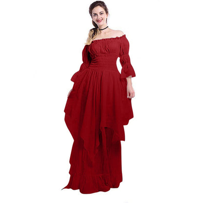 Khaki Women's Medieval Victorian Ball Gown Dress with Puff Sleeves