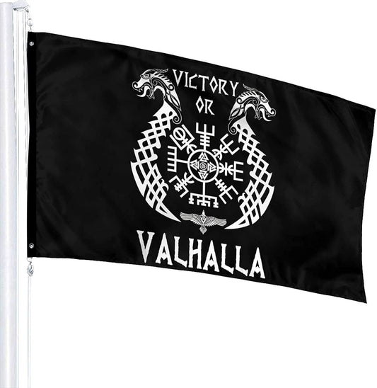 Back Design Victory or Valhalla Viking Flag for Outdoor Indoor Home House Decor Garden Flag Custom Polyester 3x5 Ft A15