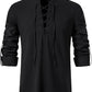Men's Long Sleeve Shirts Retro Style Lace up for Medieval,Viking,Hippie Halloween Cosplay Pirate Renaissance Costume Small Khaki