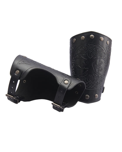GelConnie Leather Gauntlet Wristband Viking Leather Arm Guard Medieval Armor Bracers Leather Armband Wrist Guards Cosplay Black Leather Bracers