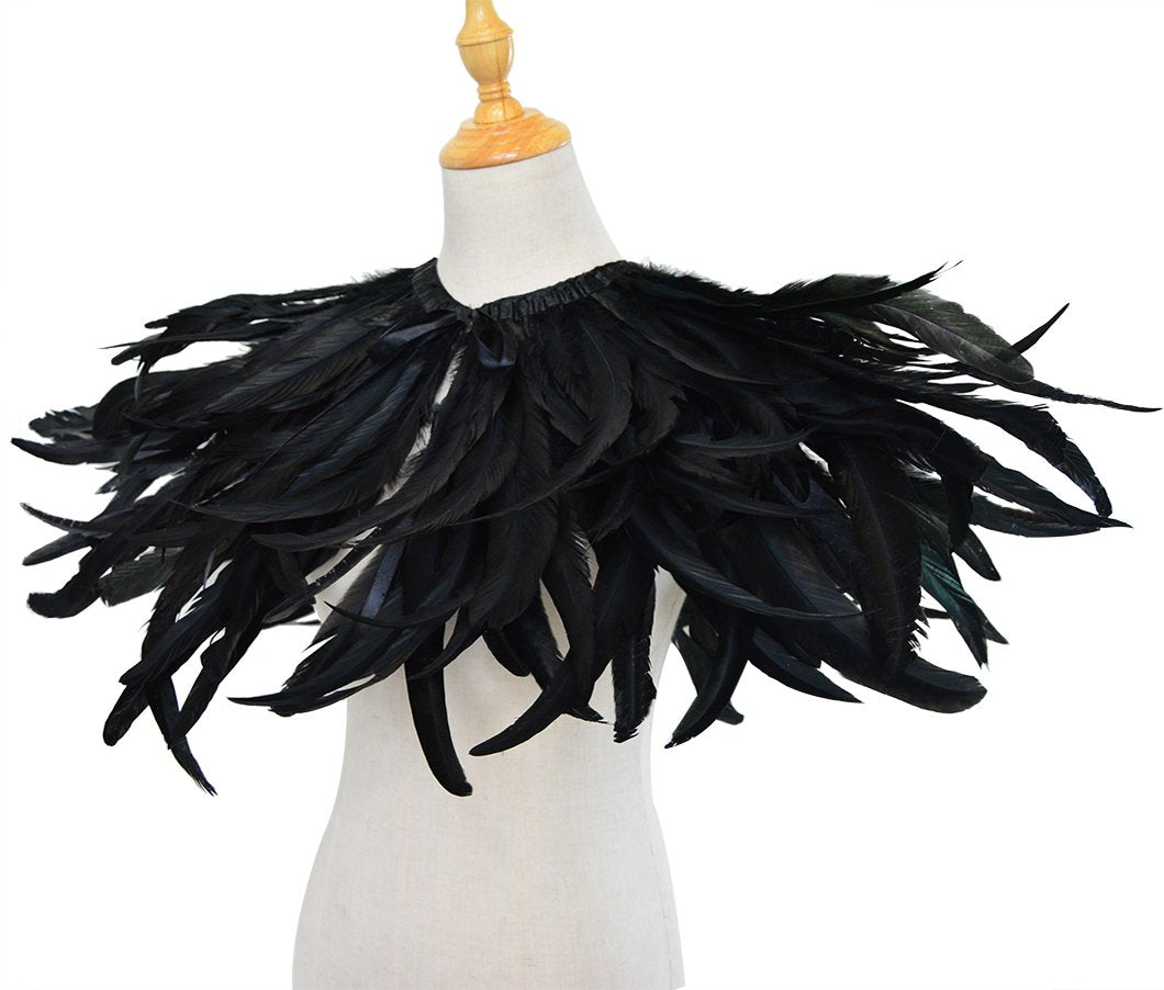 L'VOW Women' Natural Feather Shrug Cape Shawls Lace Collares for Halloween Cosplay Y1-black