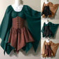 Khaki Women's Medieval Victorian Ball Gown Dress with Puff Sleeves