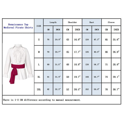 Men's Renaissance Victorian Medieval Pirate Shirt Lace Up Costume Top