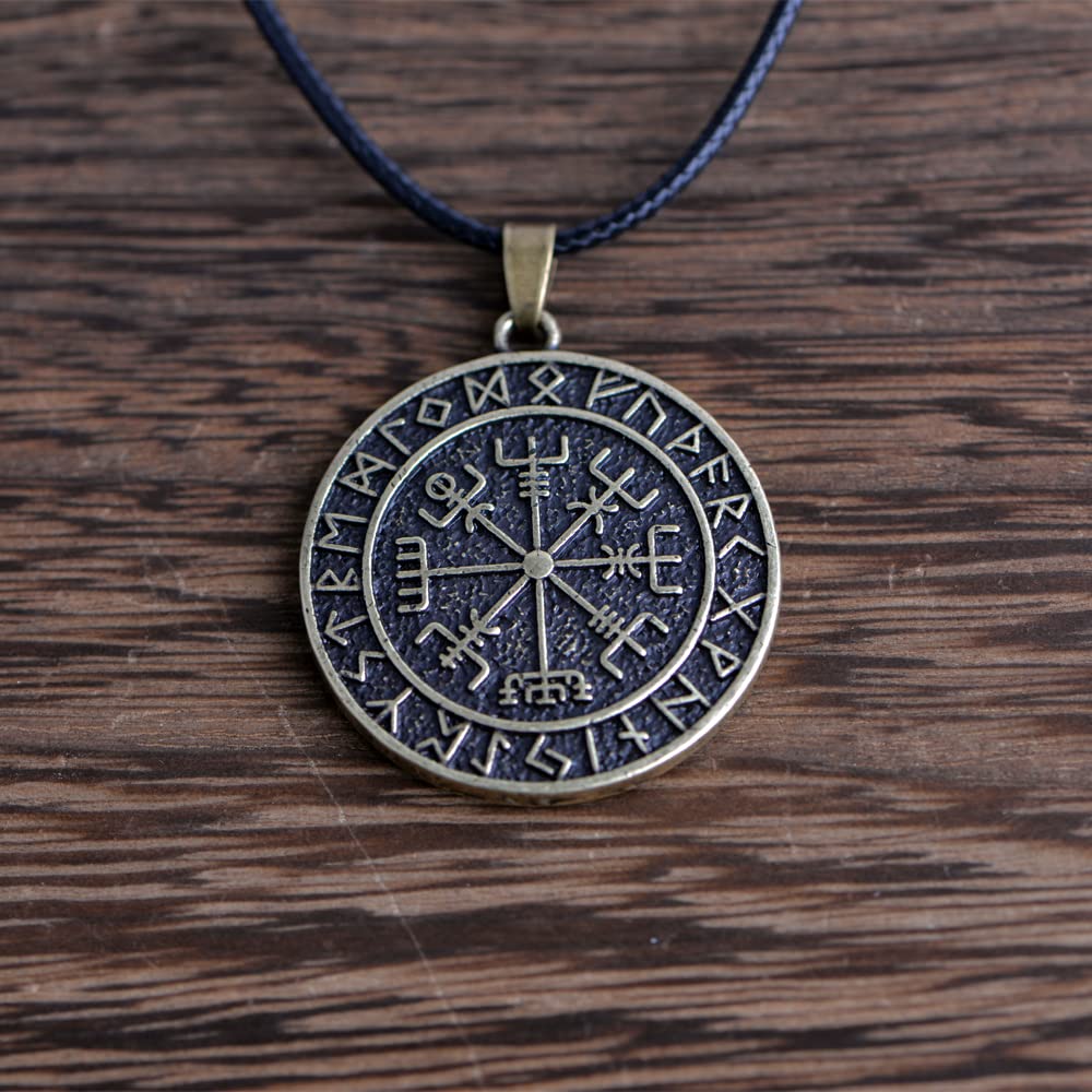 LANGHONG 1PCS Norse Viking Necklace For Men Compass Vegvisir Necklace Original Talisman Jewelry Antique Silver