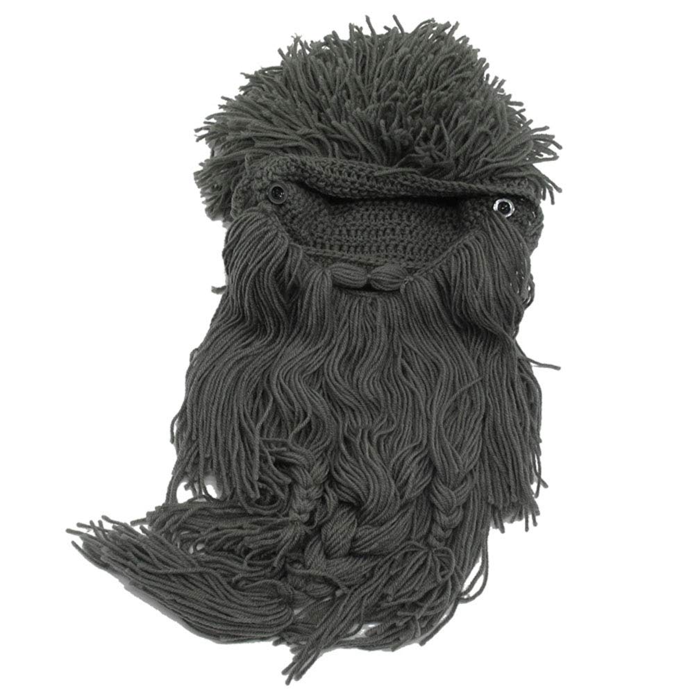 Creative Barbarian Knit Beard Hat Funny Knit Hat Wig Beanie Hat Beard Facemask V-brown