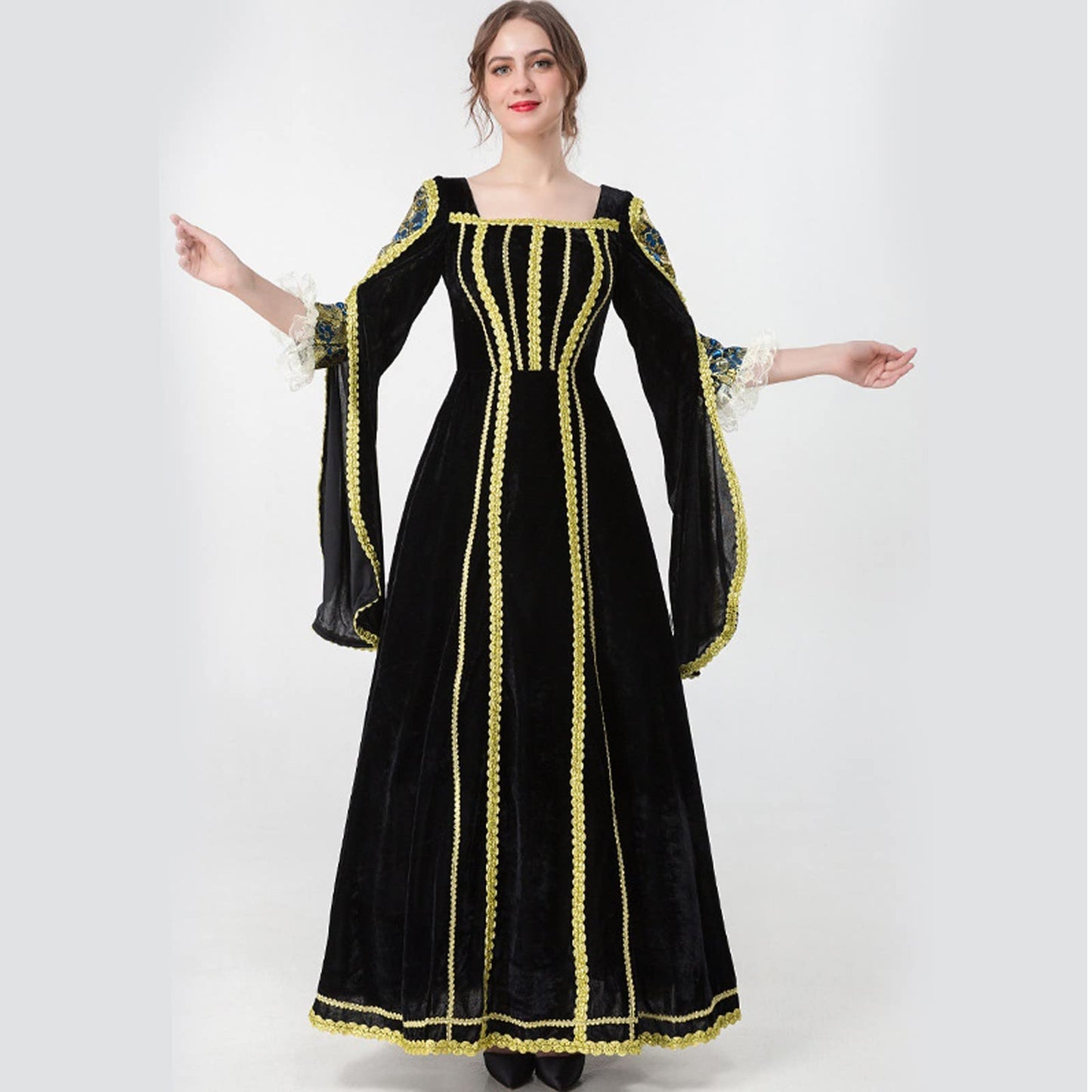 Wine Gothic Witch Medieval Wedding Dress Renaissance Dress for Women