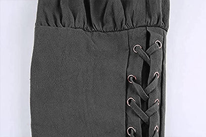 Men's Ankle Banded Pants Medieval Viking Navigator Pirate Costume Trousers Renaissance Gothic Pants Large Black-short