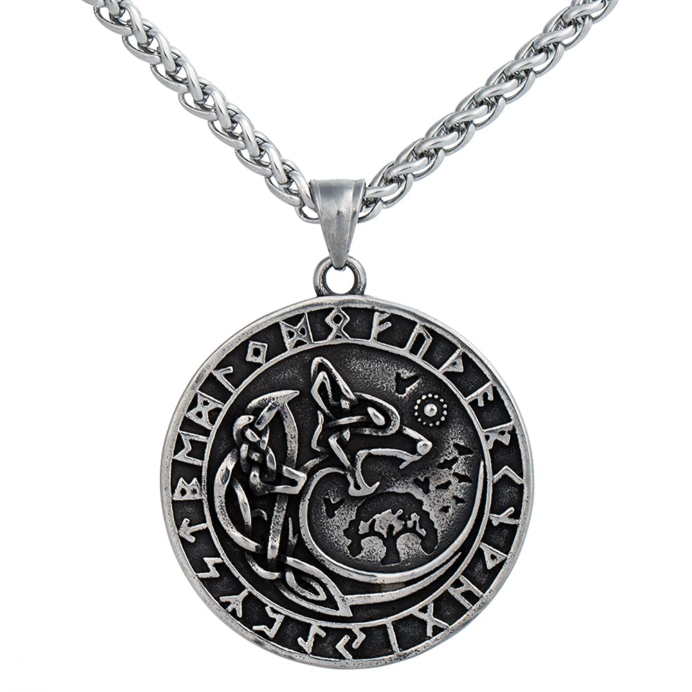 LANGHONG 1PCS Norse Viking Necklace For Men Compass Vegvisir Necklace Original Talisman Jewelry Antique Silver